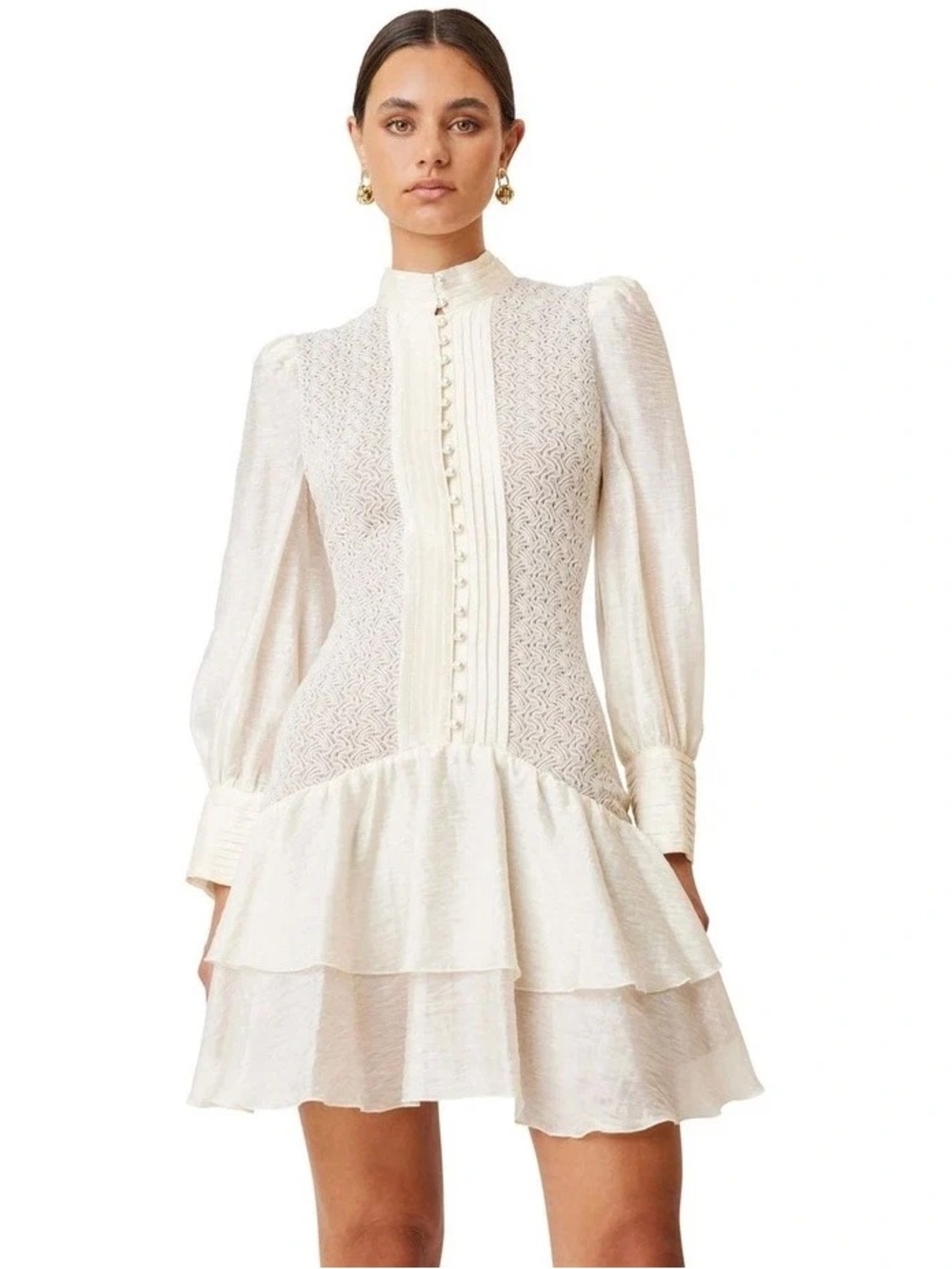 Elliatt Ivory Lace Bodice Tiered Mini Dress